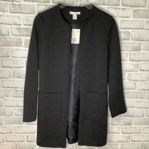 H&M Black Waffle Texture Open Coat Size 4 NWT (W429)